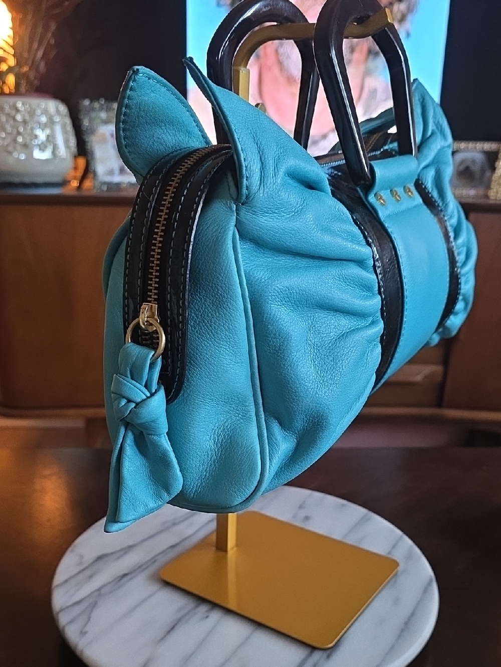 B Makowsky Blue and black Leather Bow Bag ๐๐ - Picture 4 of 14